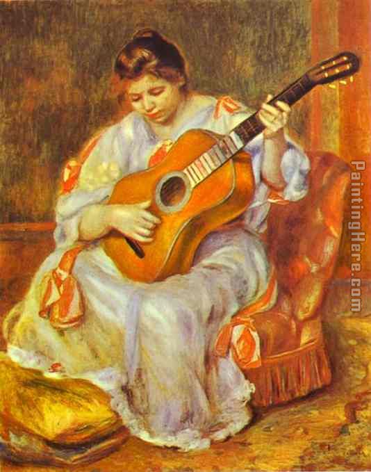 A Woman Playing the Guitar painting - Pierre Auguste Renoir A Woman Playing the Guitar art painting